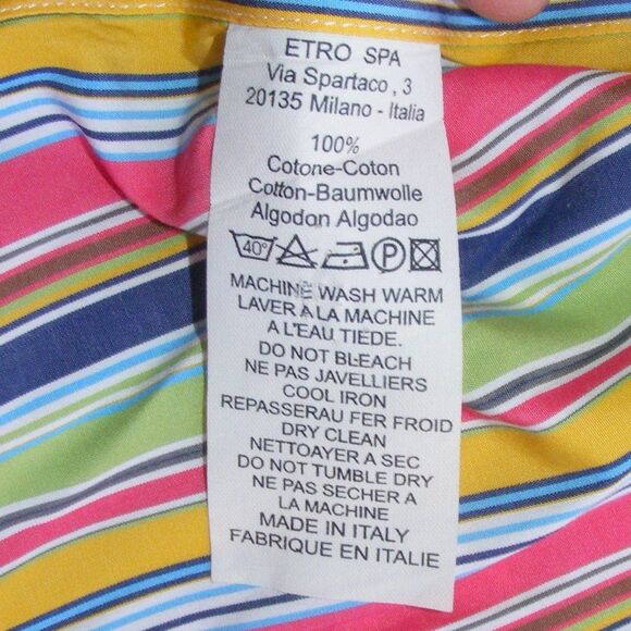 ETRO Shirt, 40/M, Bold Multicolor Stripes, Spread collar, LS, Tall, Button front - Picture 10 of 11